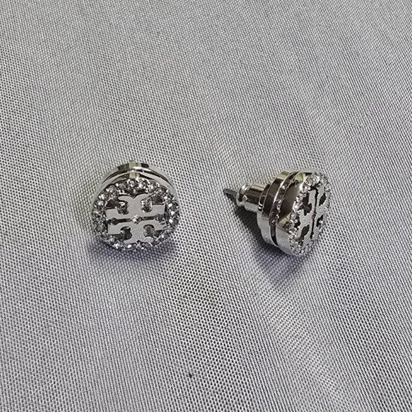 Tory Burch Crystal logo stud earrings NEW - Picture 2 of 5
